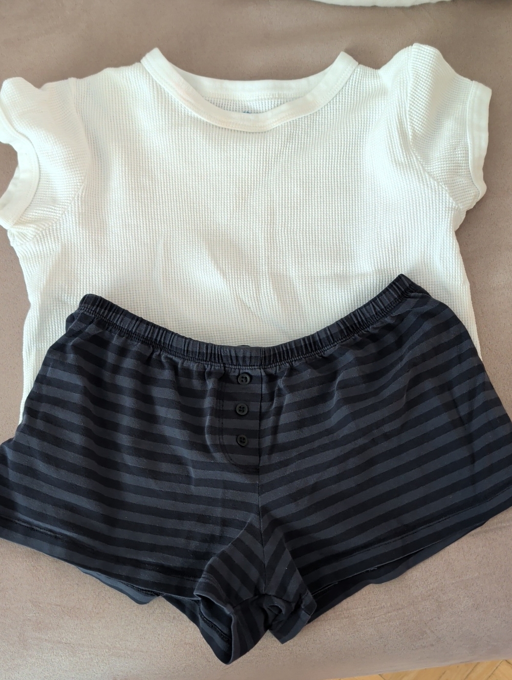Brandy Melville Shorts Shirt Set Striped Gray White Cotton
